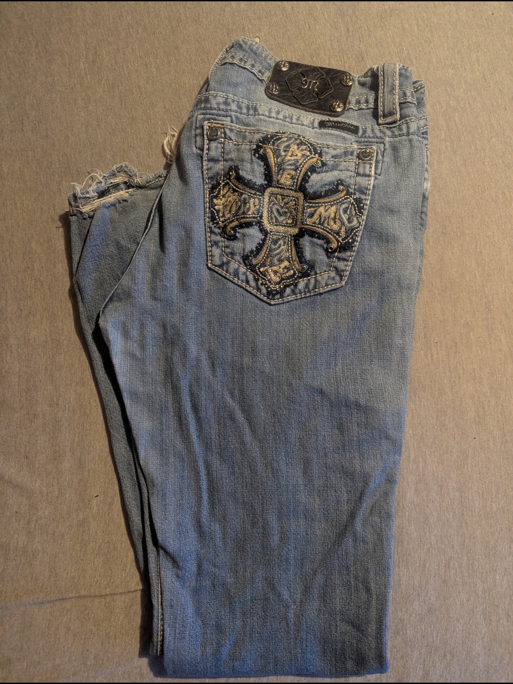 Miss Me Light Blue Boot Cut Jeans with Embroidered Cross Pocket